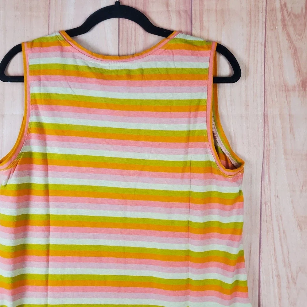 Toad & Co Grom Tank Dress Womens Large Orange Cotton Striped Logo Pockets V Neck - Picture 4 of 9
